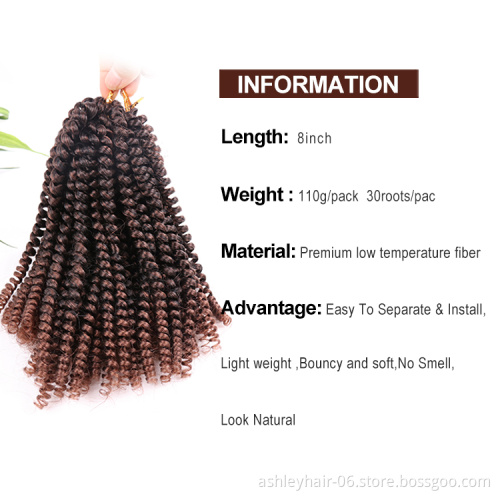 8Inch Ombre Spring Twist Hair Crochet Braids Passion Twist Synthetic Braiding Hair Extensions 30Roots Black Brown Red Color